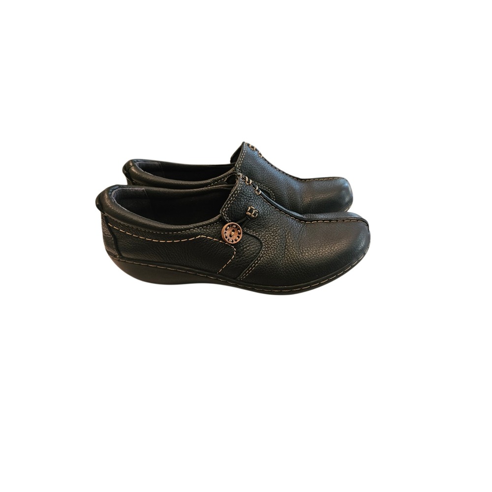 Clarks Ashland Glow Women's Black Leather Comfort Slip-On Loafers 7.5M